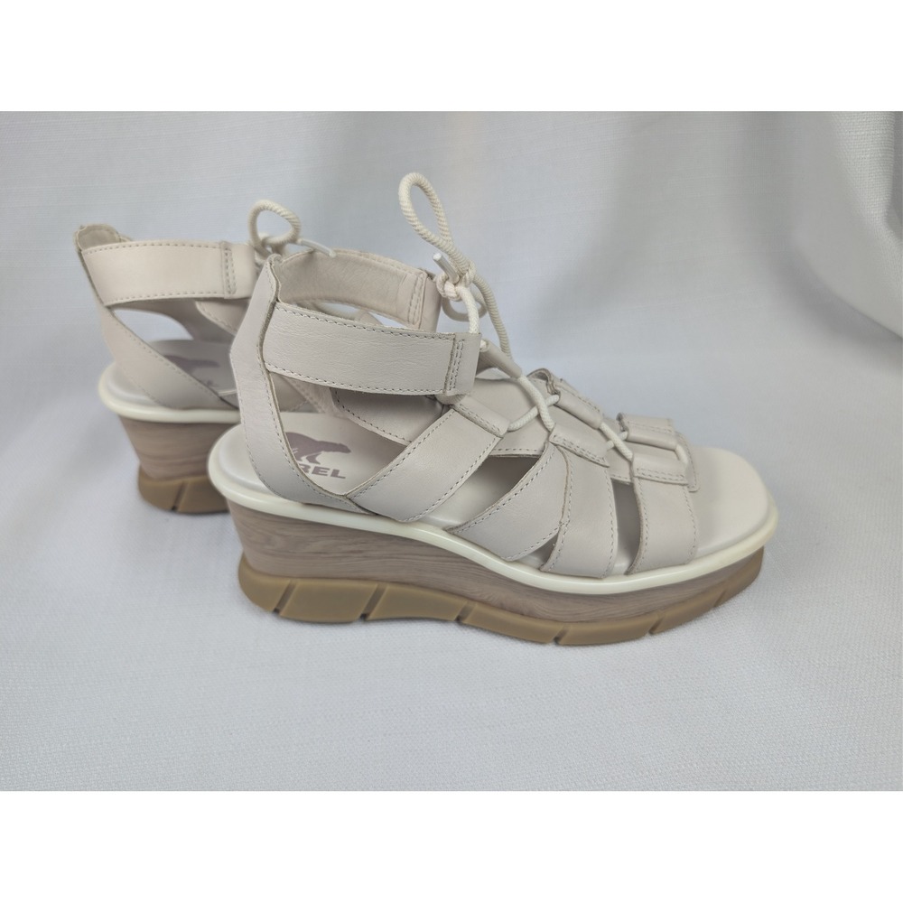 Sorel Joanie III Bone Lace Up‎ Platform Sandals Womens Sz 7 Open Toe Minimalist